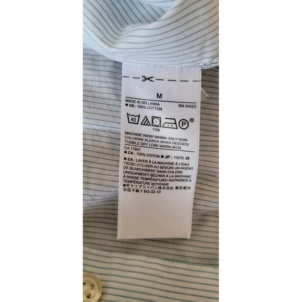 Banana Republic Men M Striped Cotton Shirt Short Sleeve White Blue Button-Up